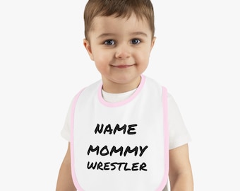 MOMMY WRESTLER, Personalized Bibs for Babies & Infants, Akita Loving, Baby Shower Gift, Baby Gift, Baby Contrast Trim Jersey Bib
