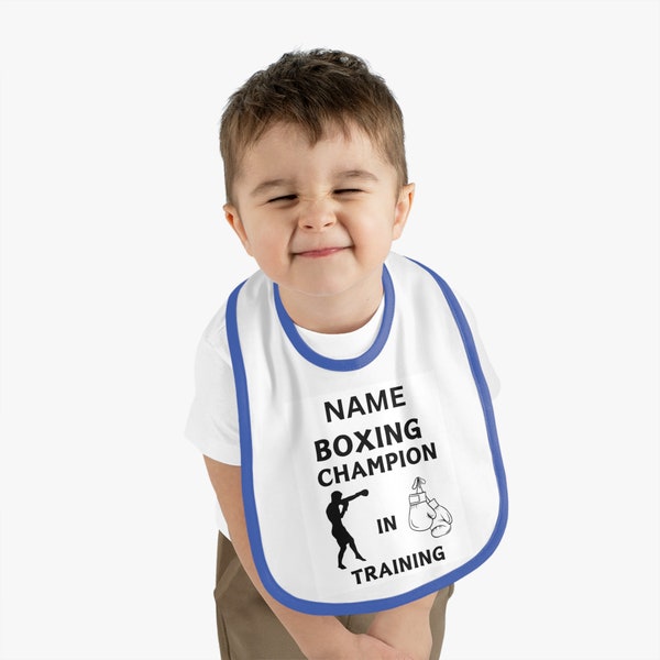 BOXING CHAMPION In Training, Personalized Bibs for Babies & Infants, Baby Shower, Embroidered, Humorous, Baby Contrast Trim Jersey Bib