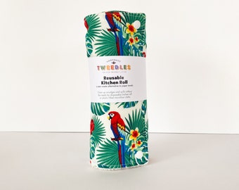 Reusable kitchen roll - unpaper towels - zero waste cloths made from 100% cotton. Tropical Parrot Print - Sustainable, eco friendly gift
