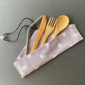 Cutlery Pouch with reusable bamboo utensils set lightweight eating on the go, Eco Friendly Travel, Waste Free, Zero Waste image 5