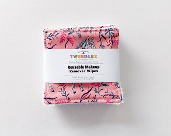 Reusable makeup remover wipes, facial round - sustainable, zero waste face pads made from organic bamboo and cotton. Pink Zebra Design