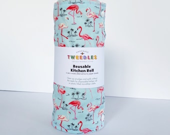 Reusable kitchen roll - unpaper towels - zero waste cloths made from 100% cotton. Flamingos Print - Sustainable, eco friendly gift