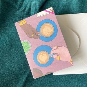 Date café | Carte blanche plate colorée | Carte originale