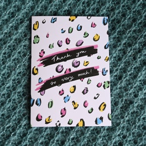 Tarjeta de agradecimiento / Estampado de leopardo arcoíris / Tarjeta peculiar