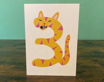 3rd birthday! | Cat third birthday card | Quirky Card