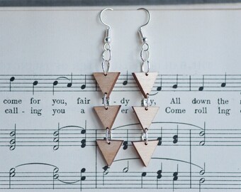 Wooden Minimalist Triangle Earrings | Geometric Laser Cut Dangle Earrings