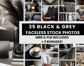 35 Black and Grey Faceless Instagram Stock Photos With Master Resell Rights for Passive Income, PLR Digital Marketing Faceless Stock Images