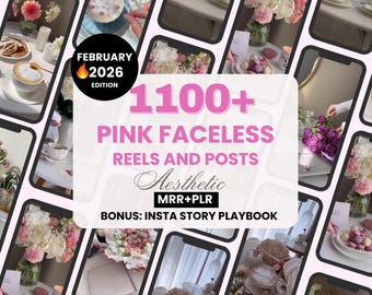 Más de 1100 reels y publicaciones sin rostro con estética rosa para Instagram con derechos de reventa y derechos de marca blanca, historias rosas para Instagram, paquete de plantillas listas para usar para redes sociales en rosa.