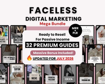 Faceless Digital Marketing Guides with PLR & Master Resell Rights | 32 Done-for-You Passive Income Ebooks to Sell on Etsy