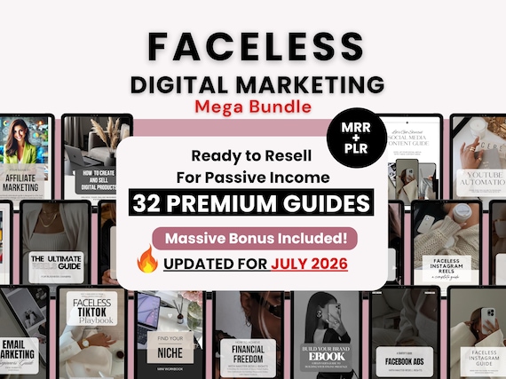 Faceless Digital Marketing Guides with PLR & Master Resell Rights | 32 Done-for-You Passive Income Ebooks to Sell on Etsy