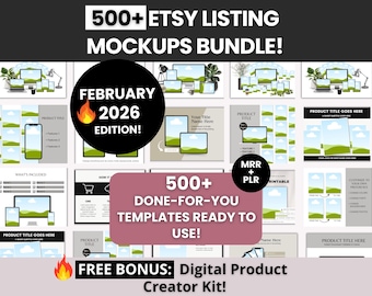 Paquete de más de 500 maquetas de anuncios de Etsy con derechos de marca maestra y privada, maquetas de productos digitales para cambiar de marca y revender, plantillas de Canva de Etsy listas para usar (MRR).