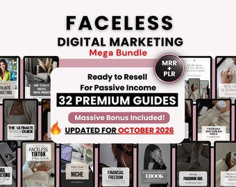 Faceless Digital Marketing Guides with PLR & Master Resell Rights | 32 Done-for-You Passive Income Ebooks to Sell on Etsy