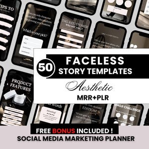 50 Instagram Faceless Story Templates with MRR & PLR, Aesthetic Faceless Story Templates Editable in Canva,  IG Engagement Stories Templates