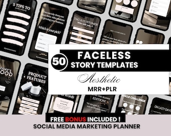 50 Instagram Faceless Story Templates with MRR & PLR, Aesthetic Faceless Story Templates Editable in Canva,  IG Engagement Stories Templates