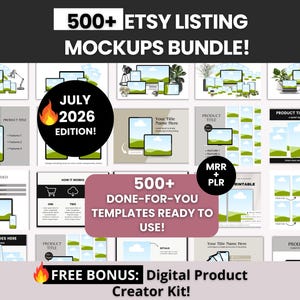 Paquete de más de 500 maquetas de listados de Etsy con derechos de marca maestra y privada, maquetas de productos digitales para cambiar la marca y revender, plantillas listas para usar de Etsy Canva MRR imagen 1