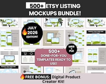 Plus de 500 maquettes de fiches produits Etsy avec droits de marque principale et de marque maison, maquettes de produits numériques à renommer et à revendre, modèles DFY Etsy Canva MRR