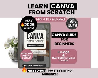 Guía de Canva para principiantes con derechos de reventa Master, guía de Canva MRR/PLR con videotutoriales, curso intensivo de Canva listo para usar para revender.