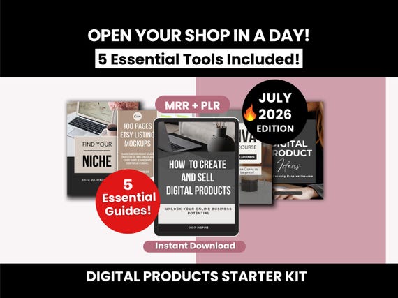 Digital Products Starter Kit with Master Resell Rights, How to Create and Sell Digital Products Bundle to Sell on Etsy for Passive Income