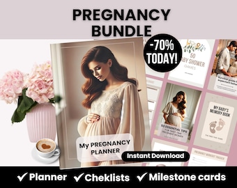 Digital Pregnancy Bundle with MRR and PLR, Canva Template Pregnancy Planner with Master Resell Rights, Dfy Editable Pregnancy Checklist PLR