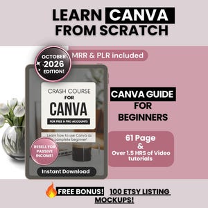 Canva Guide for Beginners with Master Resell Rights, MRR/PLR Canva Guide with Video Tutorials, Done-for-You Canva Crash Course to Resell