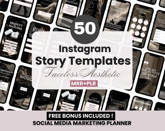 50 Dark Instagram Engagement Story Templates with Master Resell and Private Label Rights, Aesthetic Editable Story Templates, DFY IG Stories