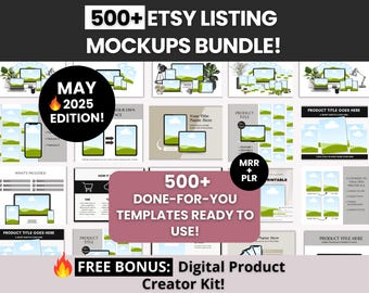 500+Etsy Listing Mockup Bundle with Master and Private Label Rights, Digital Product Mockups to rebrand&resell, DFY Etsy Canva Templates MRR
