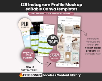 128 Editable Instagram Profile Mockups Templates for Reels&Stories Posts, Social Media Canva Mockup Templates PLR