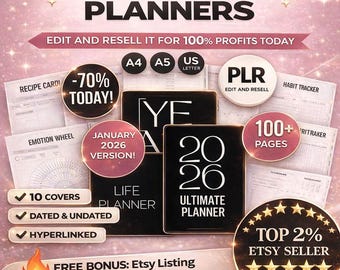 2026 Life Planner Canva Templates Bundle, Daily Weekly, PLR Resell Rights