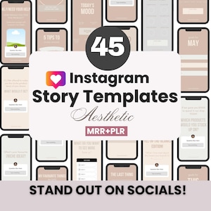 45 Beige Instagram Engagement Story Templates with PLR & MRR, Customizable IG Story Templates for Small Business, Done-for-You Ig Stories