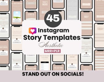 45 Beige Instagram Engagement Story Templates with PLR & MRR, Customizable IG Story Templates for Small Business, Done-for-You Ig Stories