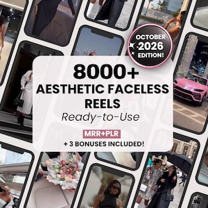8000種類以上の美しい顔なしリール動画バンドル（MRRおよびPLR付き）、すぐに使えるInstagramリール動画、コンテンツクリエイター向けの高級顔なし動画