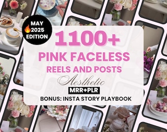 1100+Pink Aesthetic Faceless Reels and Posts for Instagram with MRR and PLR, Instagram Pink Stories, DFY Pink Social Media Templates Bundle