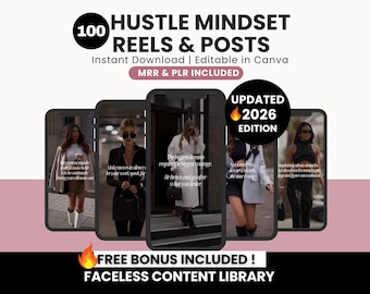 100 Hustling Mindset Woman Reels and Posts for Instagram with Master Resell Rights, PLR Motivation Viral Reels and Posts for Instagram DFY