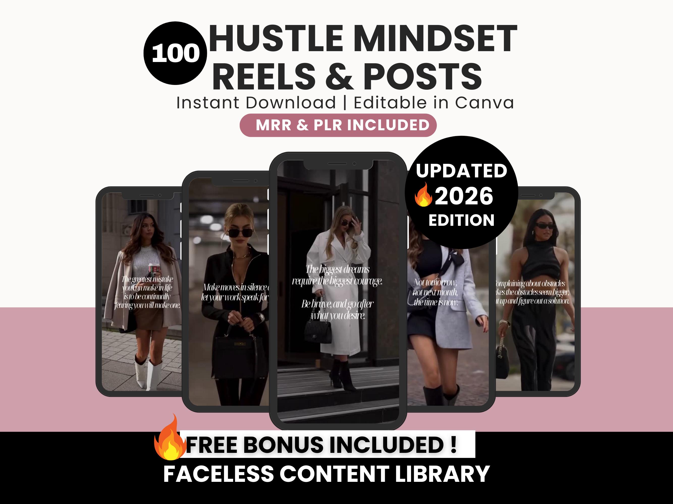 100 Hustling Mindset Woman Reels and Posts for Instagram With Master ...