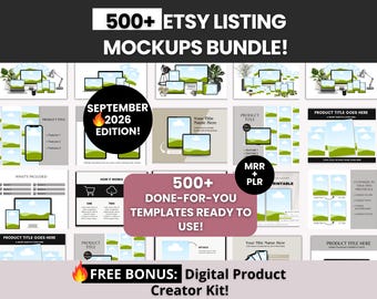 500+Etsy Listing Mockup Bundle with Master and Private Label Rights, Digital Product Mockups to rebrand&resell, DFY Etsy Canva Templates MRR