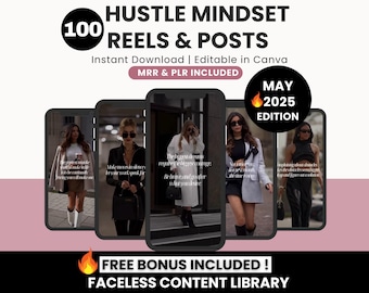 100 Hustling Mindset Woman Reels and Posts for Instagram with Master Resell Rights, PLR Motivation Viral Reels and Posts for Instagram DFY