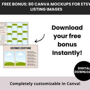 Peut inclure: Bonus gratuit de 80 maquettes Canva pour les images de liste Etsy. Les maquettes sont personnalisables et pr&eacute;sentent une palette de couleurs verte et bleue. T&eacute;l&eacute;chargez votre bonus gratuit instantan&eacute;ment. T&eacute;l&eacute;chargement num&eacute;rique.