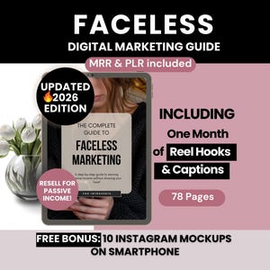 Guía de marketing digital sin rostro con PLR y MRR, curso para aprender y revender estrategias de marketing sin rostro, libro electrónico de ingresos pasivos listo para usar.