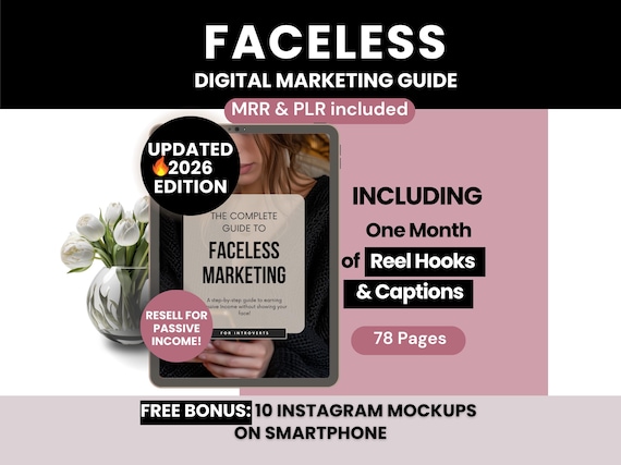 Faceless Digital Marketing Guide with PLR and MRR, Learn and Resell Faceless Marketing Strategies Course, Done-For-You Passive Income Ebook