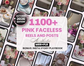 1100+Pink Aesthetic Faceless Reels and Posts for Instagram with MRR and PLR, Instagram Pink Stories, DFY Pink Social Media Templates Bundle