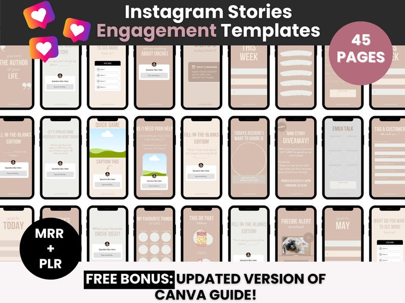 Instagram Engagement Stories and Posts Templates With PLR & MRR, Done ...