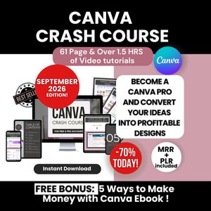 Curso intensivo de Canva con derechos de marca maestra y privada, guía de Canva MRR/PLR con videotutoriales, curso de Canva listo para usar y revender.