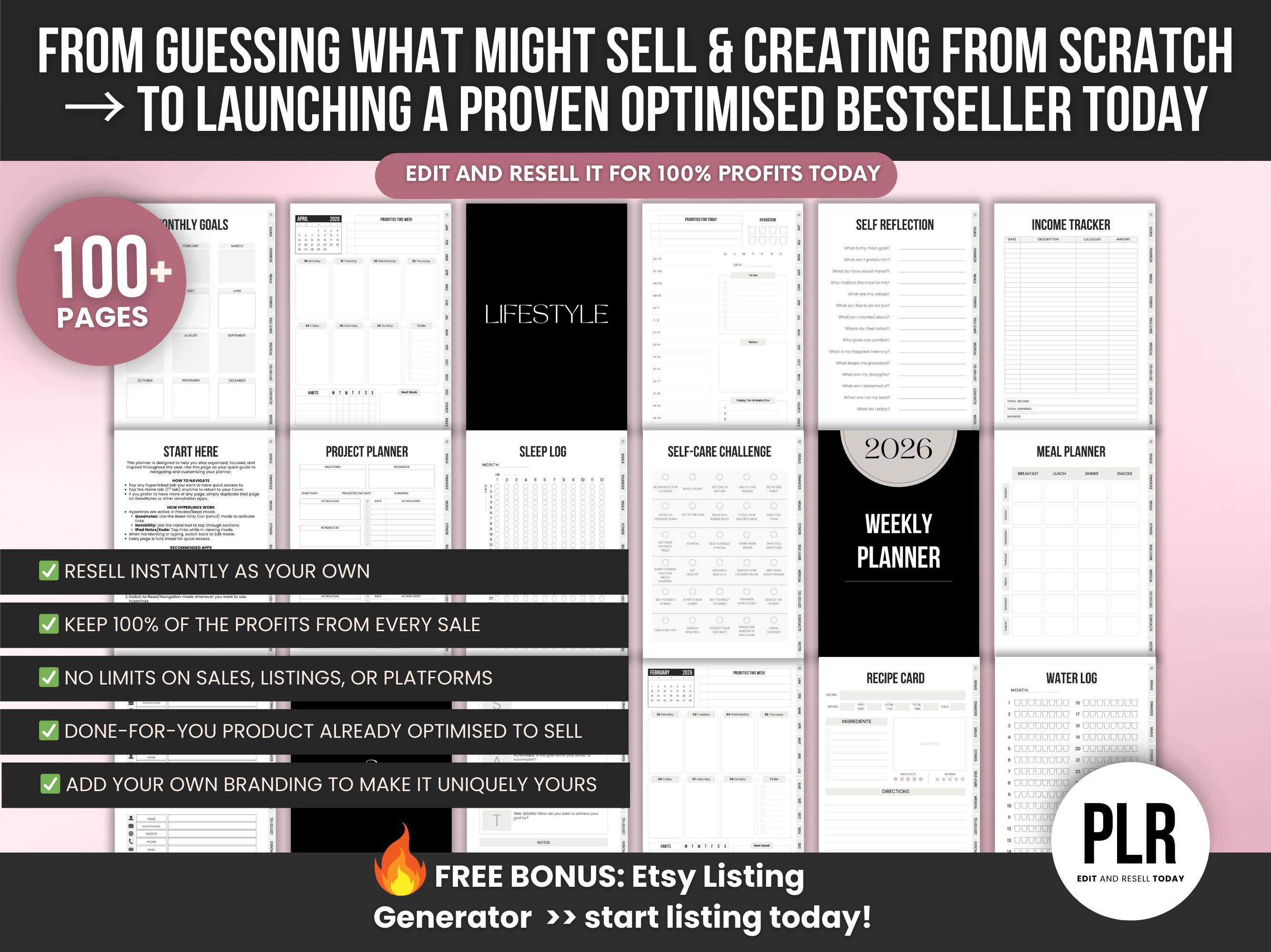 2026 Hyperlinked Digital & Printable Planner Canva Templates PLR Bundle ...