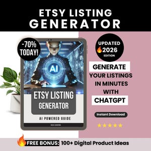 Guía para generar anuncios de Etsy con IA, etiquetas de título y descripción con ChatGPT y generador de anuncios de Etsy optimizado para SEO.