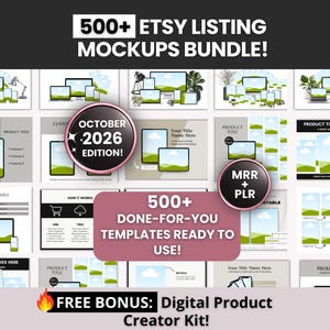 Über 500 Etsy-Listing-Mockups inklusive Master- und Private-Label-Rechten, digitale Produkt-Mockups zum Rebranding und Weiterverkauf, vorgefertigte Etsy-Canva-Vorlagen (MRR)