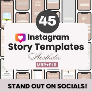 45 Beige Instagram Engagement Story Templates with PLR & MRR, Customizable IG Story Templates for Small Business, Done-for-You Ig Stories