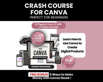 Crash Course for Canva with PLR Resell Rights, Learn How to Use Canva to Create Digital Products, DFY Canva Guide with Video Tutorials
