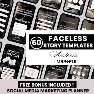 50 plantillas de historias sin rostro de Instagram con MRR y PLR, plantillas estéticas de historias sin rostro editables en Canva, plantillas de historias de interacción de Instagram
