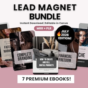 Può includere: Un pacchetto di lead magnet digitali contenente sette ebook premium con titoli come The Complete Branding Planner, How to Create and Sell Digital Products e How to Achieve Financial Freedom. La collezione è contrassegnata come edizione luglio 2026.