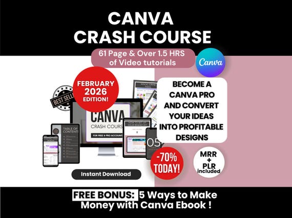 Canva Crash Course with Master and Private Label Rights, MRR/PLR Canva Guide with Video Tutorials, Done-for-You Canva Course to Resell